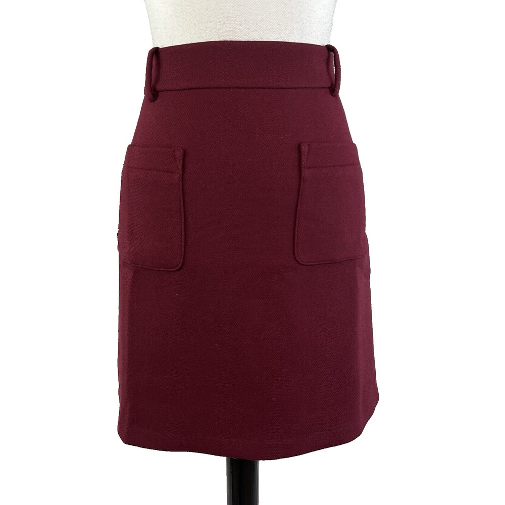 Ann Taylor Loft Skirt sz 8 Mulberry Wine Wool Knee A Line Pockets Career Casual